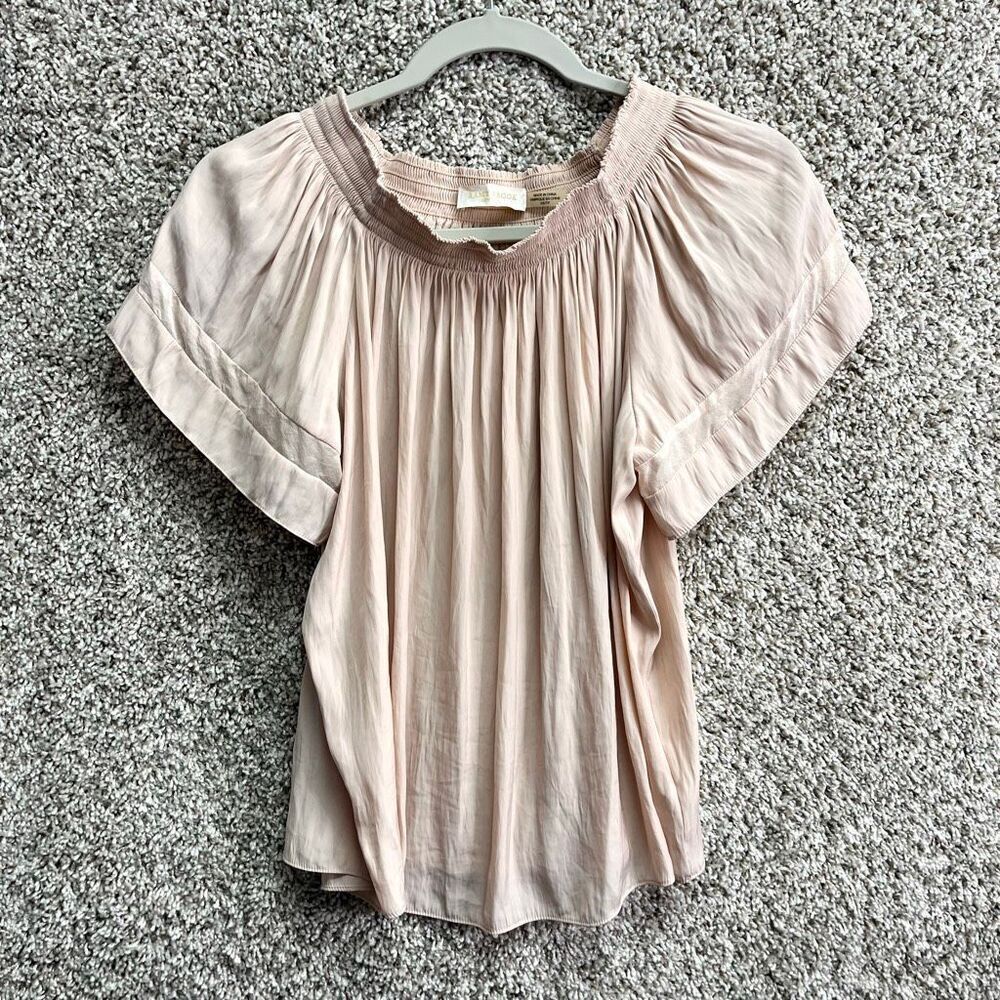 Ramy Brook Top Women’s XS Jessica Pale Nude Pink Silk Off‎ The Shoulder Blouse